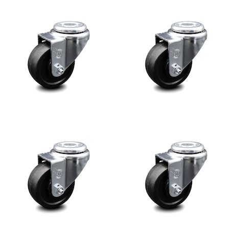Service Caster 3 Inch Soft Rubber Wheel Swivel Bolt Hole Caster Set SCC-BH20S314-SRS-4